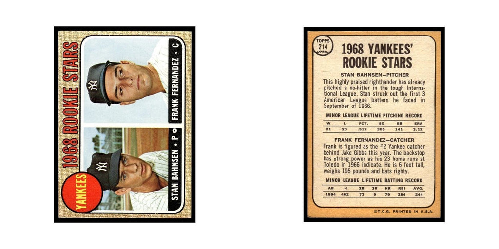 1968 Topps Stan Bahnsen/Frank Fernandez RC Yankees #214