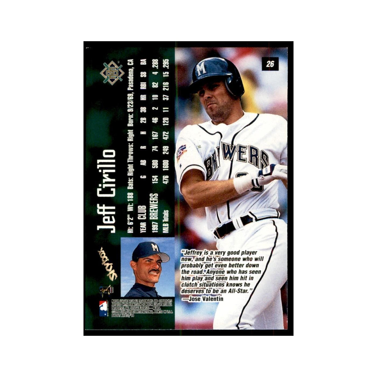 1998 SkyBox Dugout Axcess Jeff Cirillo Baseball Cards #26