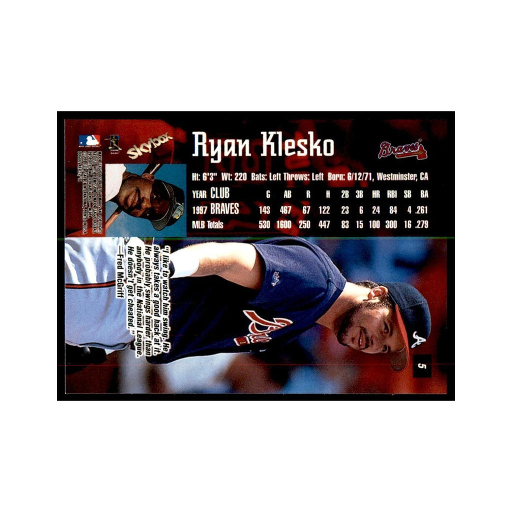 1998 SkyBox Dugout Axcess Ryan Klesko Baseball Cards #5