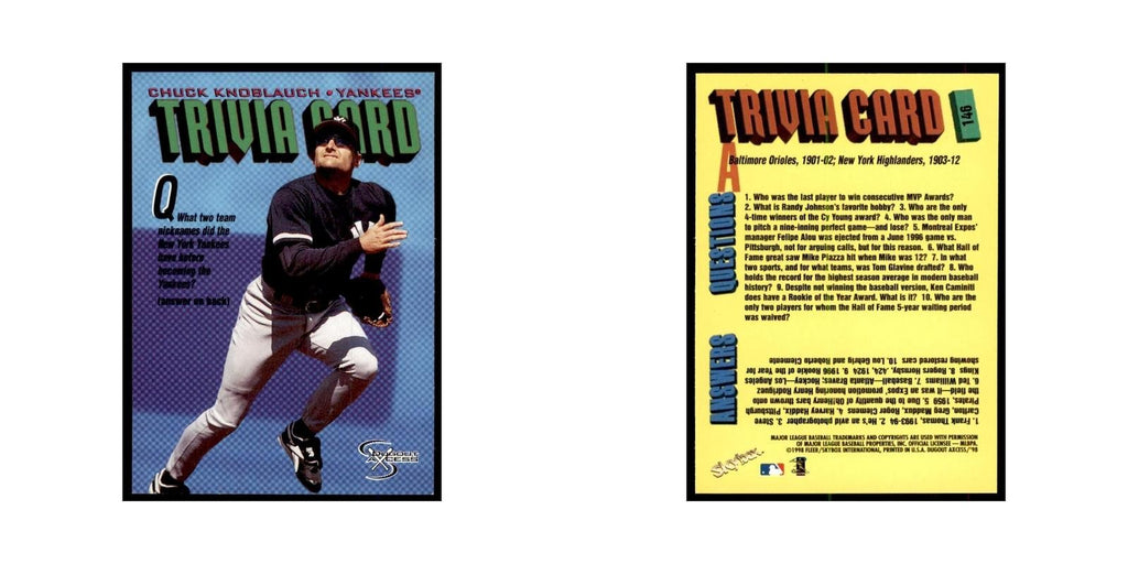 1998 SkyBox Dugout Axcess Chuck Knoblauch Baseball Cards #146