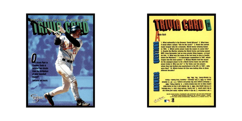 1998 SkyBox Dugout Axcess Rafael Palmeiro Baseball Cards #145