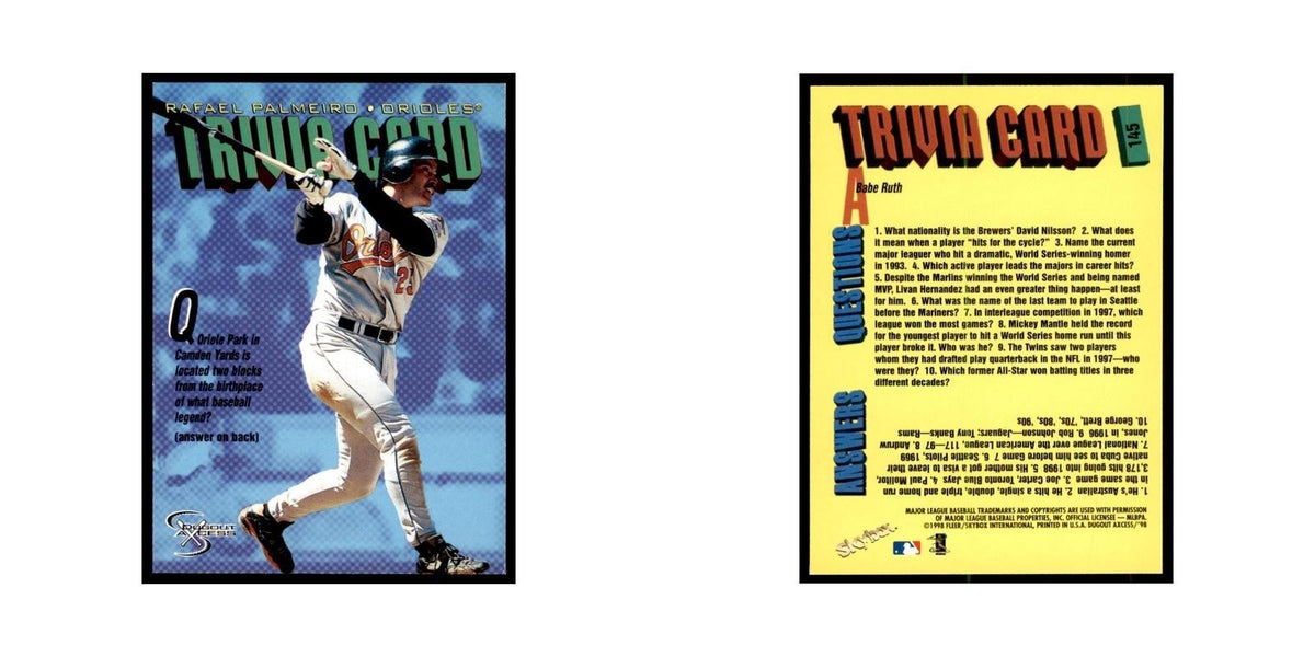 1998 SkyBox Dugout Axcess Rafael Palmeiro Baseball Cards #145