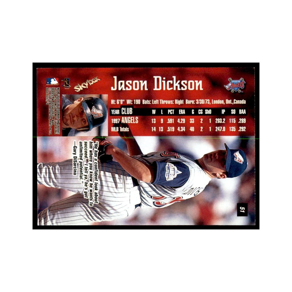 1998 SkyBox Dugout Axcess Jason Dickson Baseball Cards #51