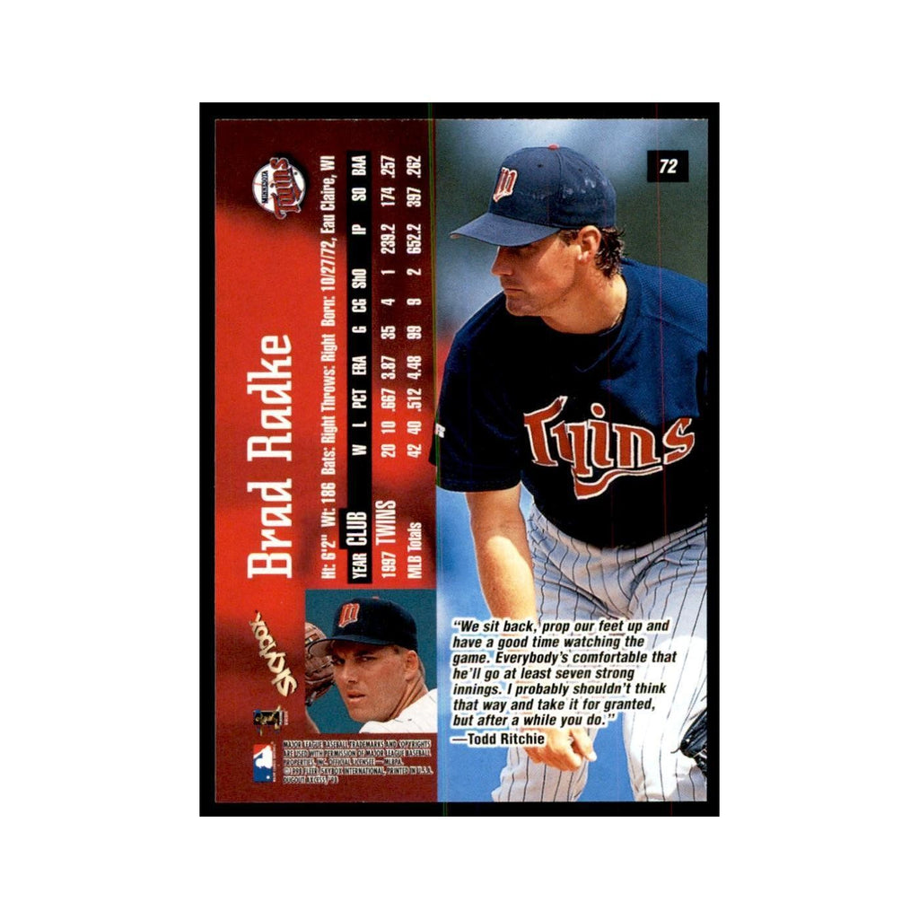 1998 SkyBox Dugout Axcess Brad Radke Baseball Cards #72