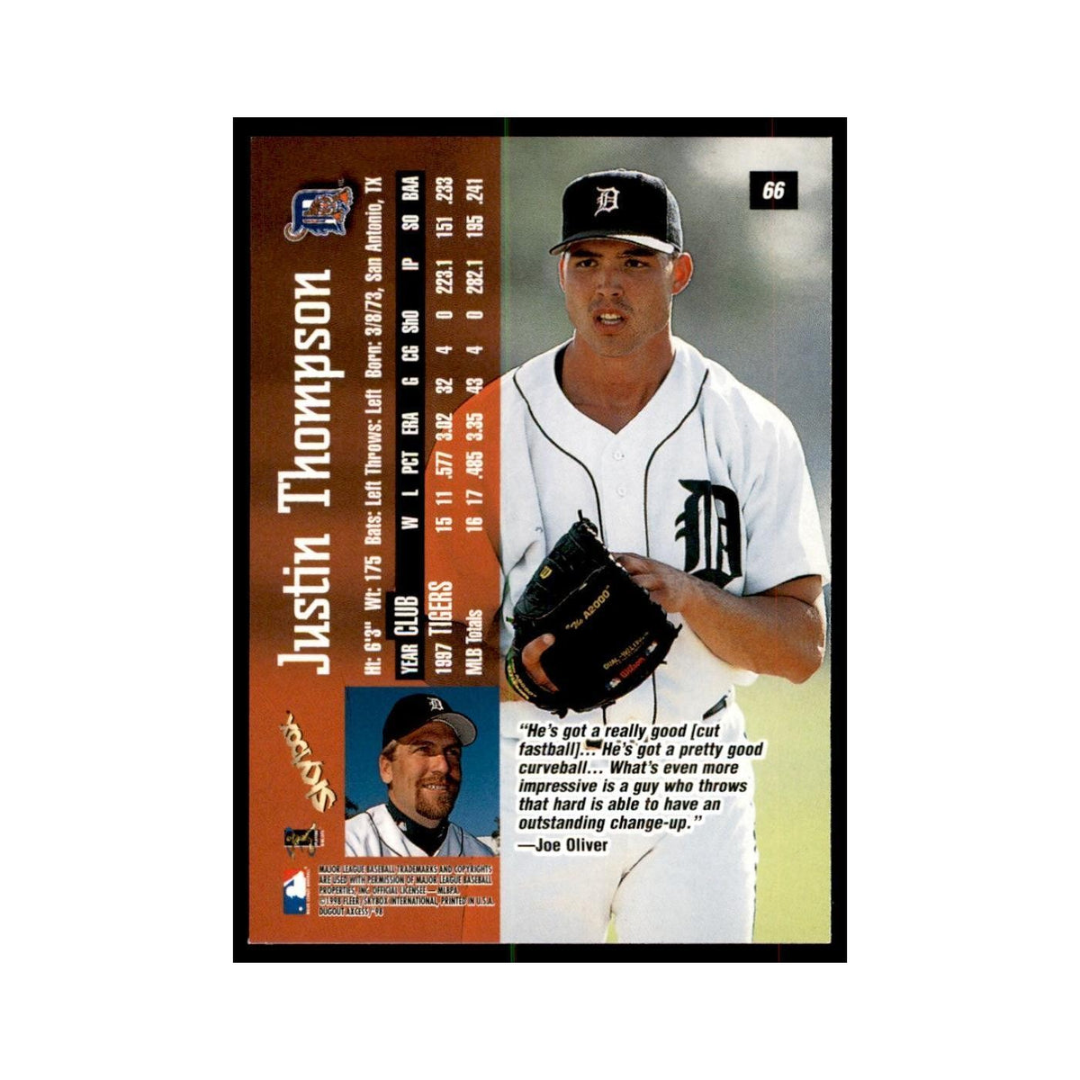 1998 SkyBox Dugout Axcess Justin Thompson Baseball Cards #66