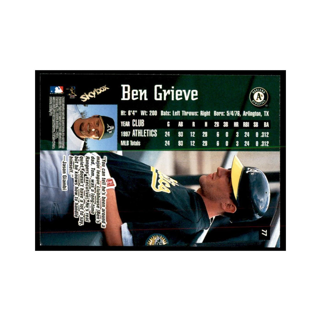 1998 SkyBox Dugout Axcess Ben Grieve Baseball Cards #77