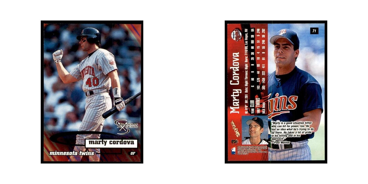 1998 SkyBox Dugout Axcess Marty Cordova Baseball Cards #71