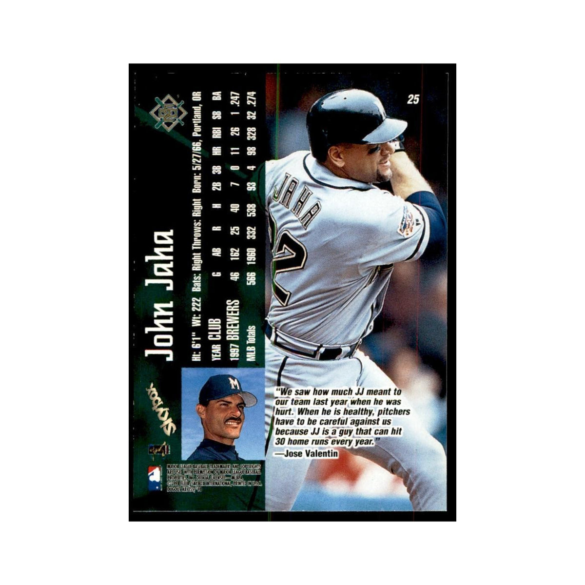 1998 SkyBox Dugout Axcess John Jaha Baseball Cards #25