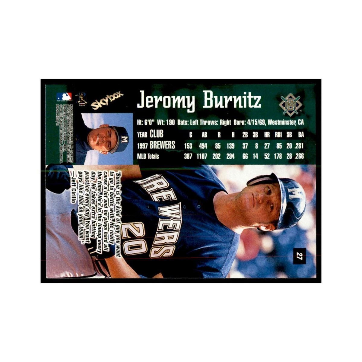 1998 SkyBox Dugout Axcess Jeromy Burnitz Baseball Cards #27