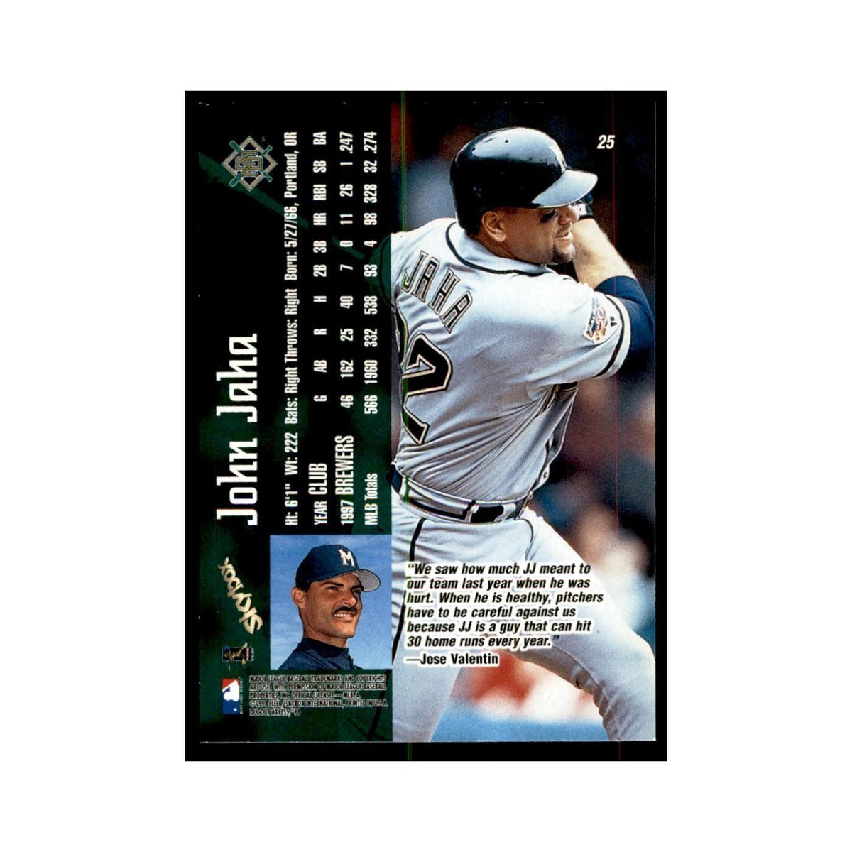 1998 SkyBox Dugout Axcess John Jaha Baseball Cards #25