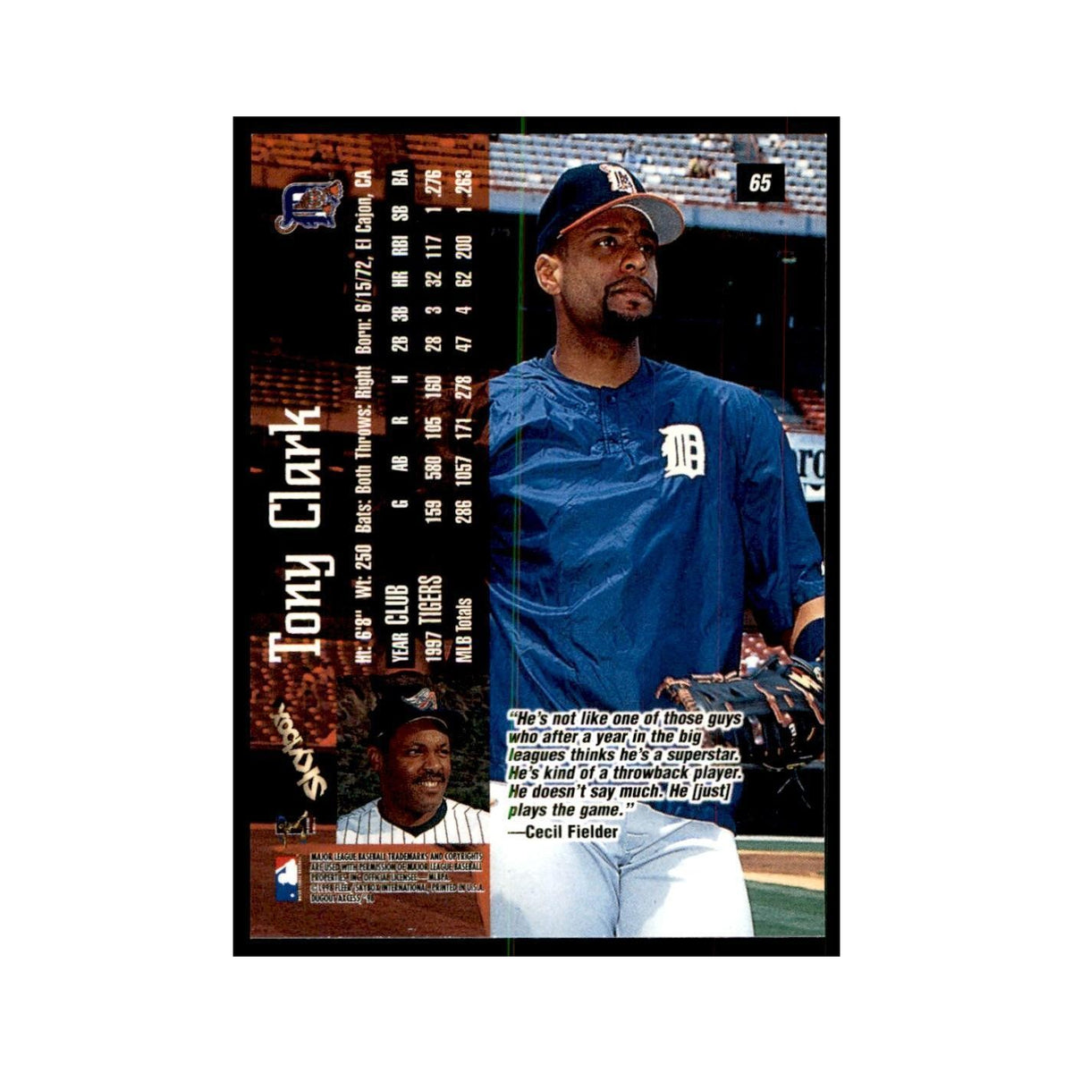 1998 SkyBox Dugout Axcess Tony Clark Baseball Cards #65