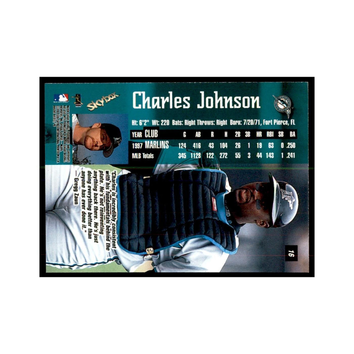 1998 SkyBox Dugout Axcess Charles Johnson Baseball Cards #16