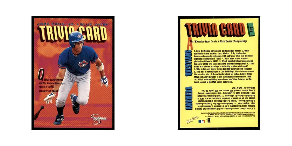 1998 SkyBox Dugout Axcess Jose Cruz Jr. Baseball Cards #143