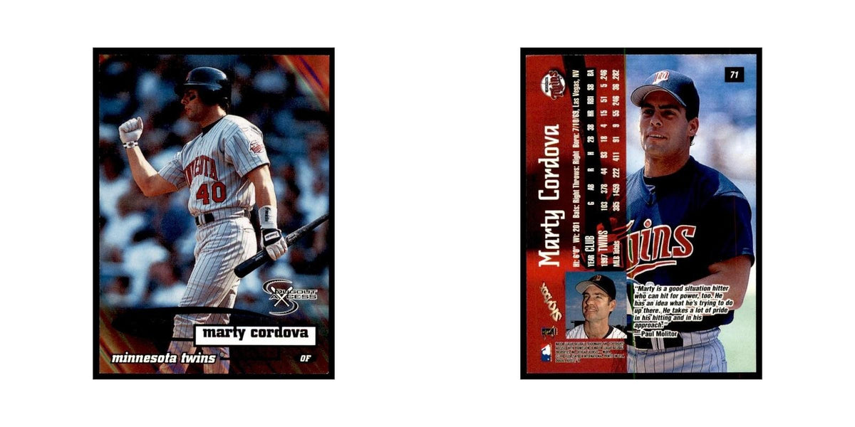1998 SkyBox Dugout Axcess Marty Cordova Baseball Cards #71