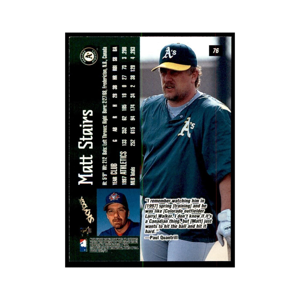 1998 SkyBox Dugout Axcess Matt Stairs Baseball Cards #76