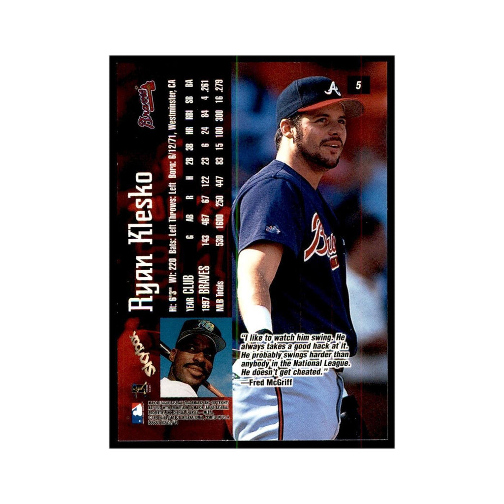 1998 SkyBox Dugout Axcess Ryan Klesko Baseball Cards #5