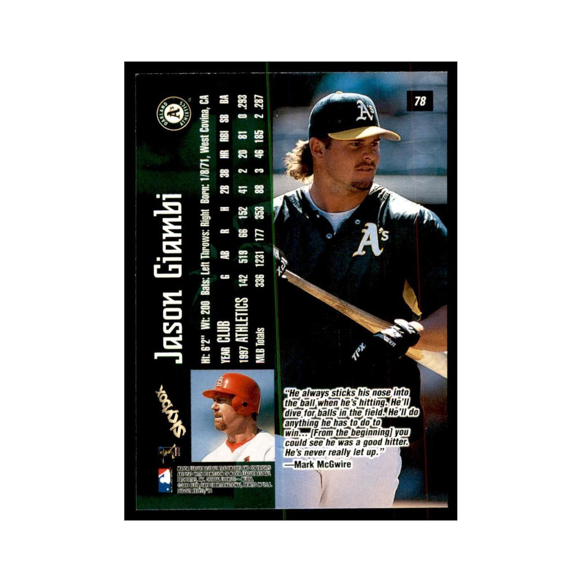 1998 SkyBox Dugout Axcess Jason Giambi Baseball Cards #78
