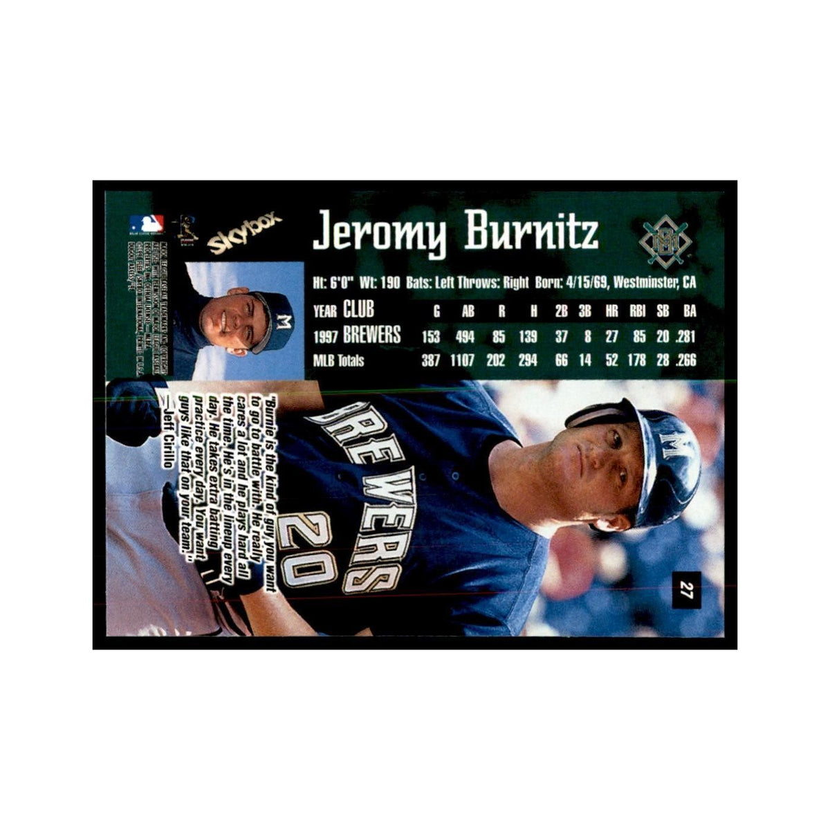 1998 SkyBox Dugout Axcess Jeromy Burnitz Baseball Cards #27