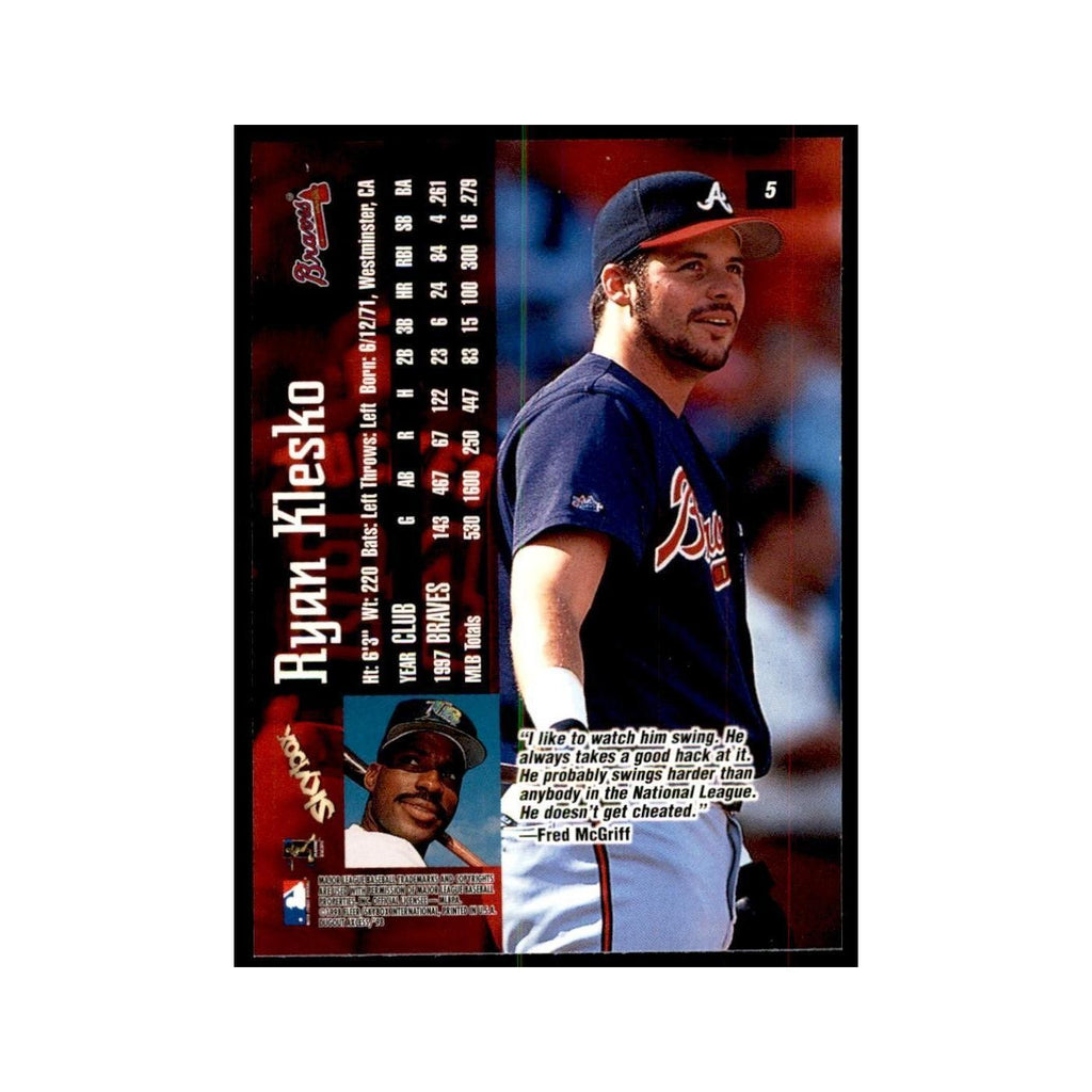 1998 SkyBox Dugout Axcess Ryan Klesko Baseball Cards #5