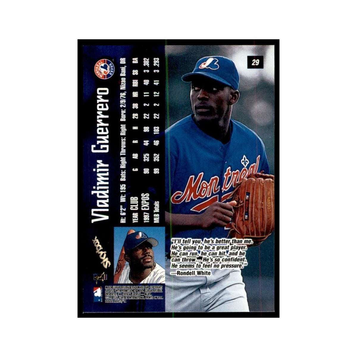 1998 SkyBox Dugout Axcess Vladimir Guerrero Baseball Cards #29
