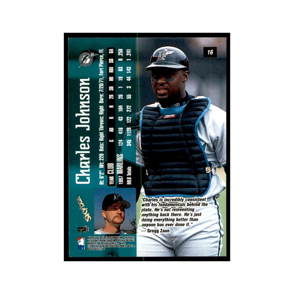 1998 SkyBox Dugout Axcess Charles Johnson Baseball Cards #16