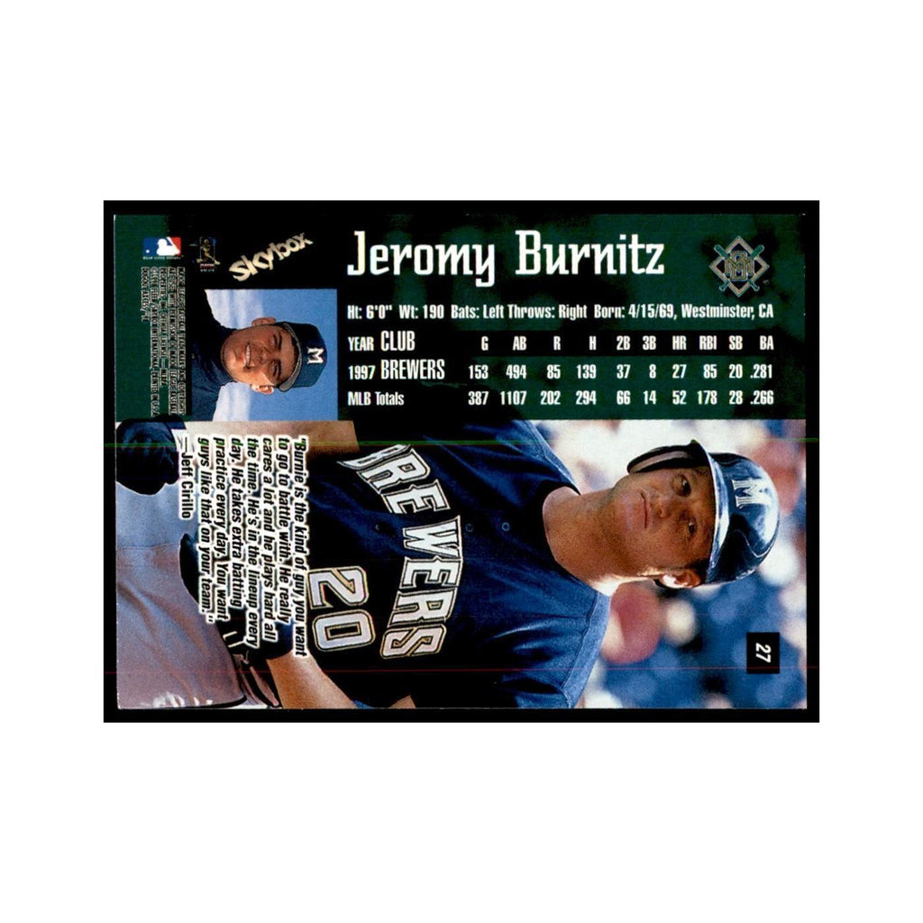 1998 SkyBox Dugout Axcess Jeromy Burnitz Baseball Cards #27