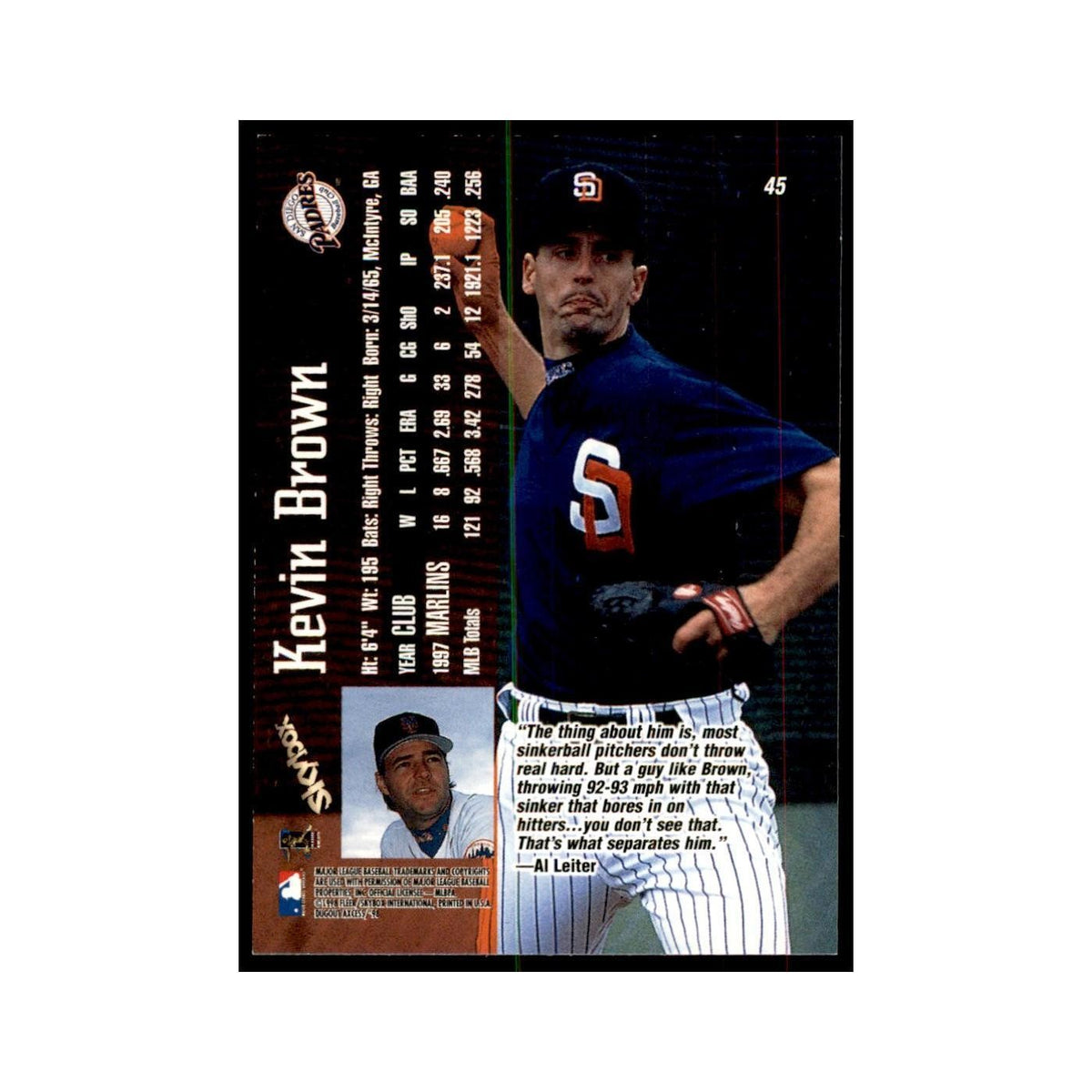 1998 SkyBox Dugout Axcess Kevin Brown Baseball Cards #45