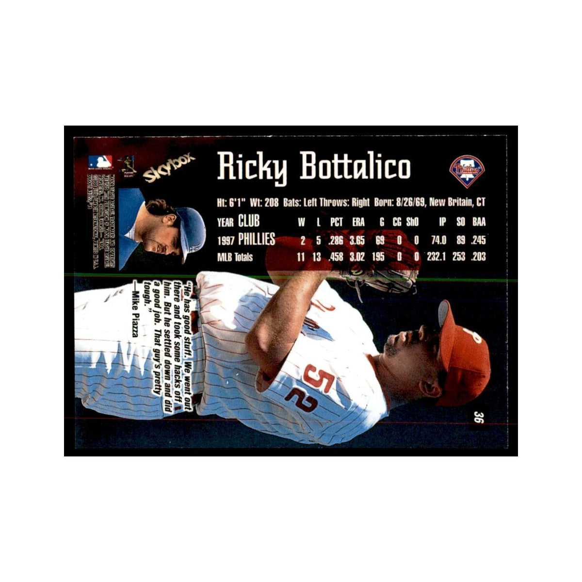 1998 SkyBox Dugout Axcess Ricky Bottalico Baseball Cards #36