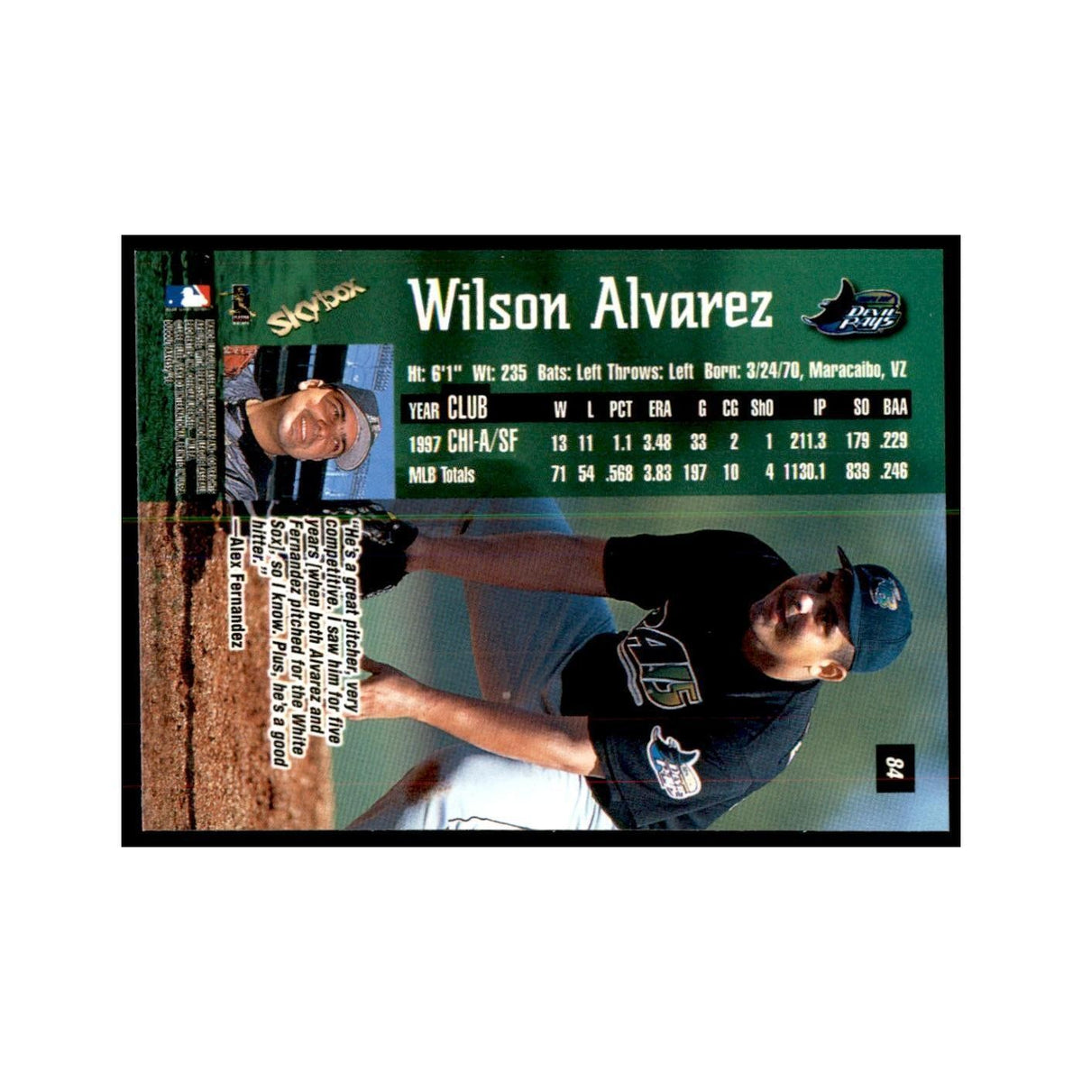 1998 SkyBox Dugout Axcess Wilson Alvarez Baseball Cards #84