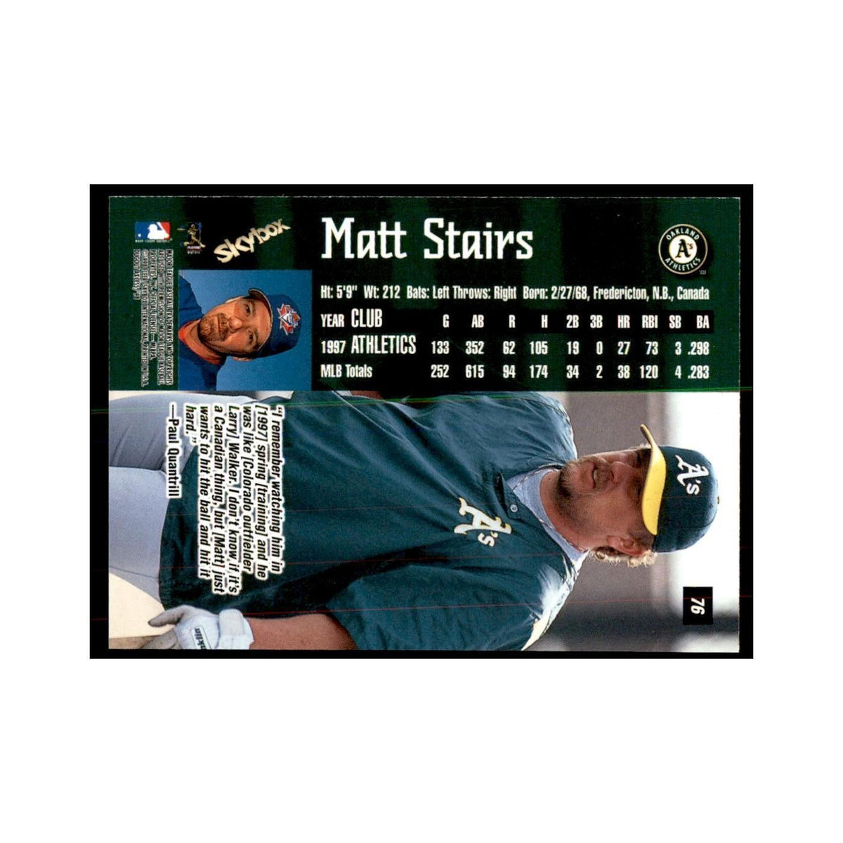 1998 SkyBox Dugout Axcess Matt Stairs Baseball Cards #76