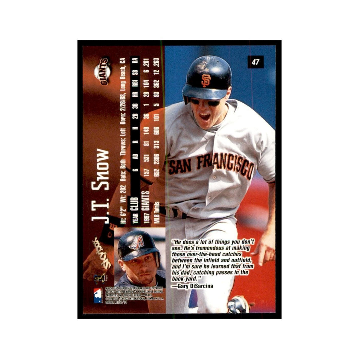 1998 SkyBox Dugout Axcess J.T. Snow Baseball Cards #47