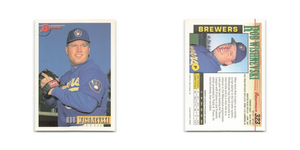 Rob Wishnevski Rookie 1993 Bowman #323 Milwaukee Brewers Baseball Card NM