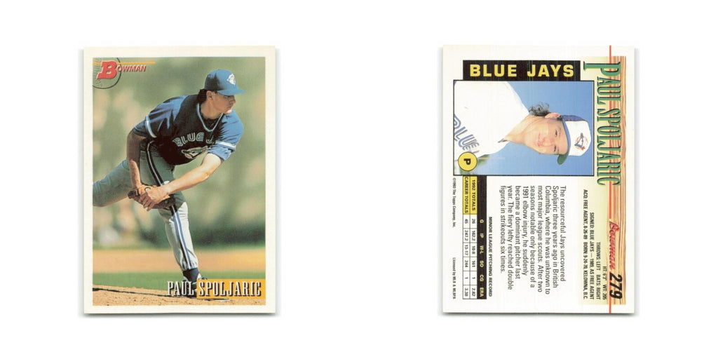 Paul Spoljaric Rookie 1993 Bowman #279 Toronto Blue Jays Baseball Card NM