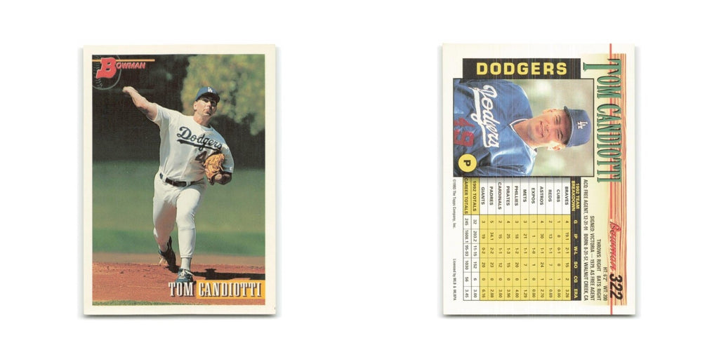 Tom Candiotti 1993 Bowman #322 Los Angeles Dodgers Baseball Card NM