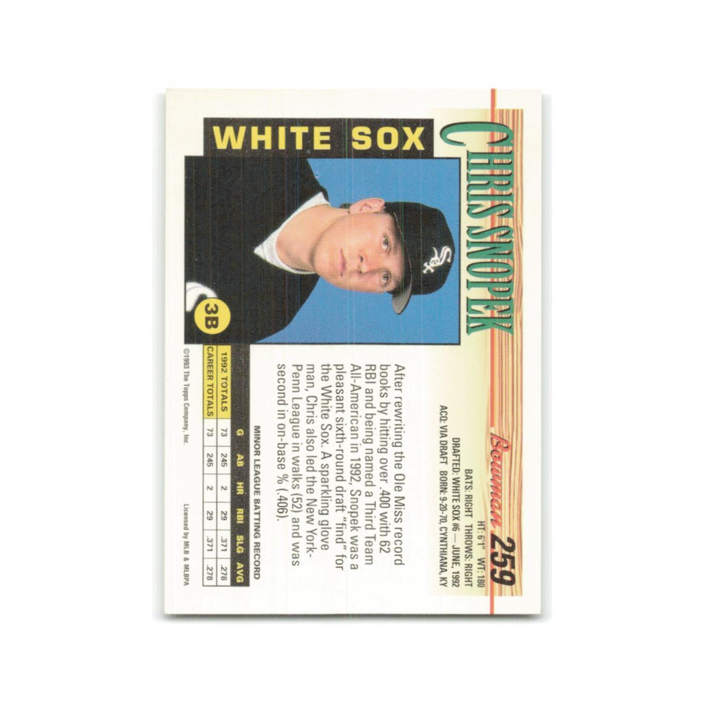 Chris Snopek Rookie 1993 Bowman #259 Chicago White Sox Baseball Card NM
