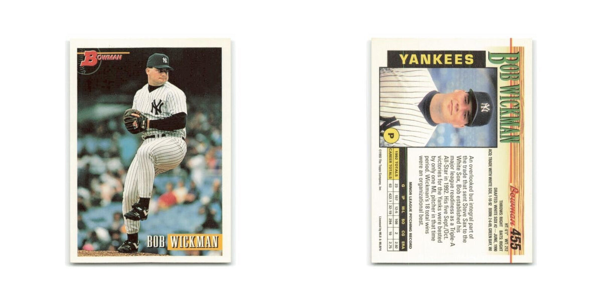 Bob Wickman 1993 Bowman #455 New York Yankees Baseball Card NM