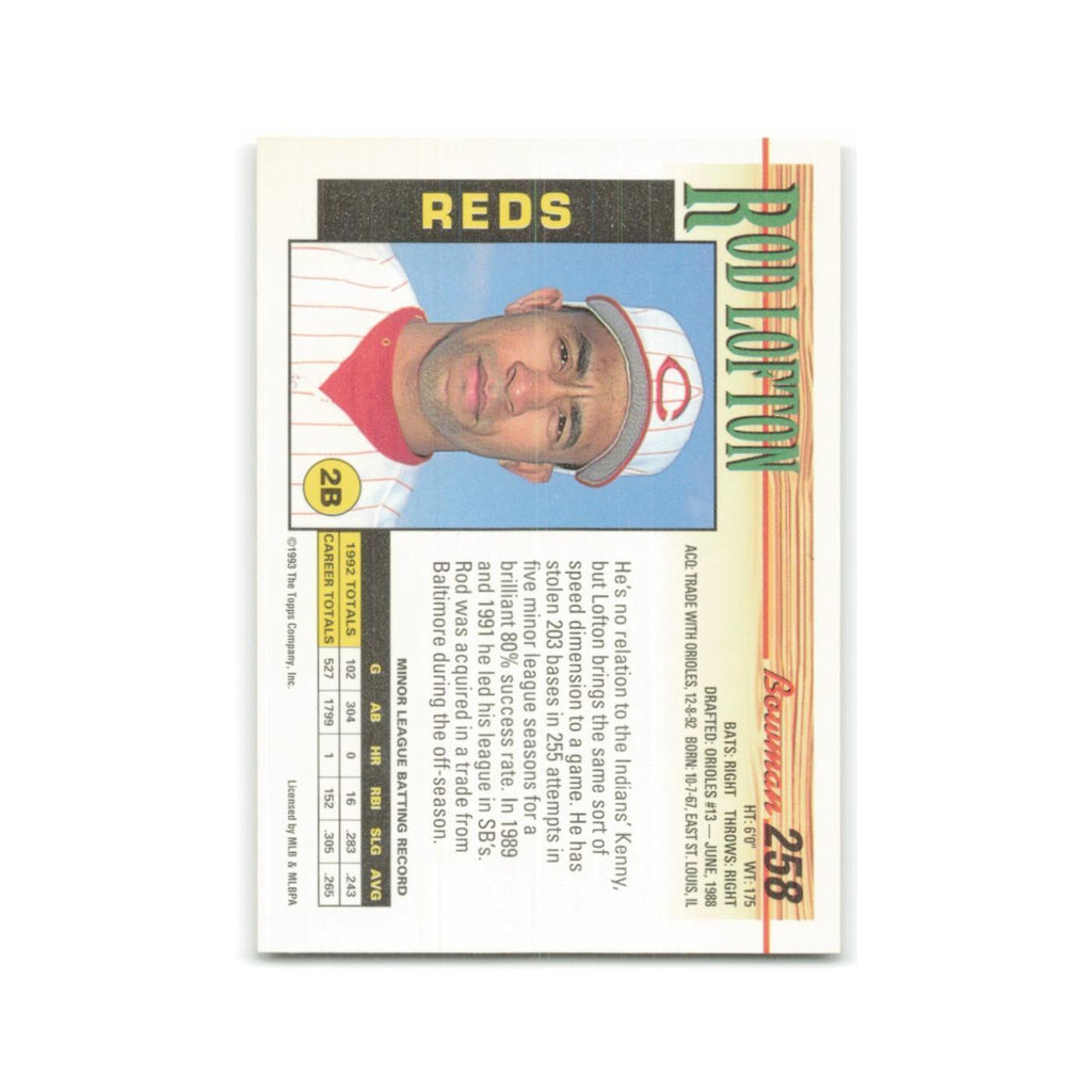 Rod Lofton Rookie 1993 Bowman #258 Cincinnati Reds Baseball Card NM