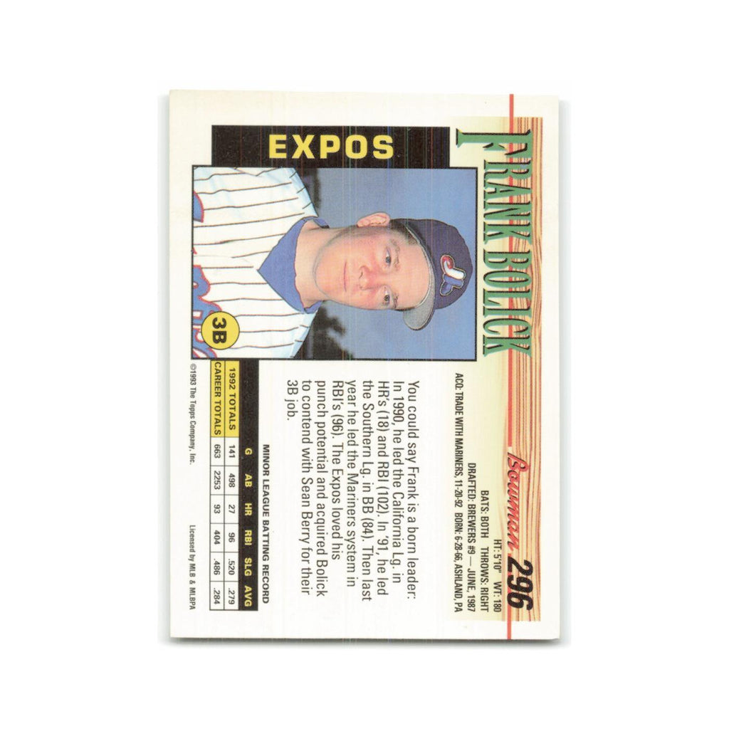 Frank Bolick 1993 Bowman #296 Montreal Expos Baseball Card NM