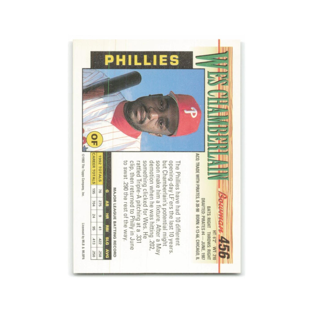 Wes Chamberlain 1993 Bowman #456 Philadelphia Phillies Baseball Card NM