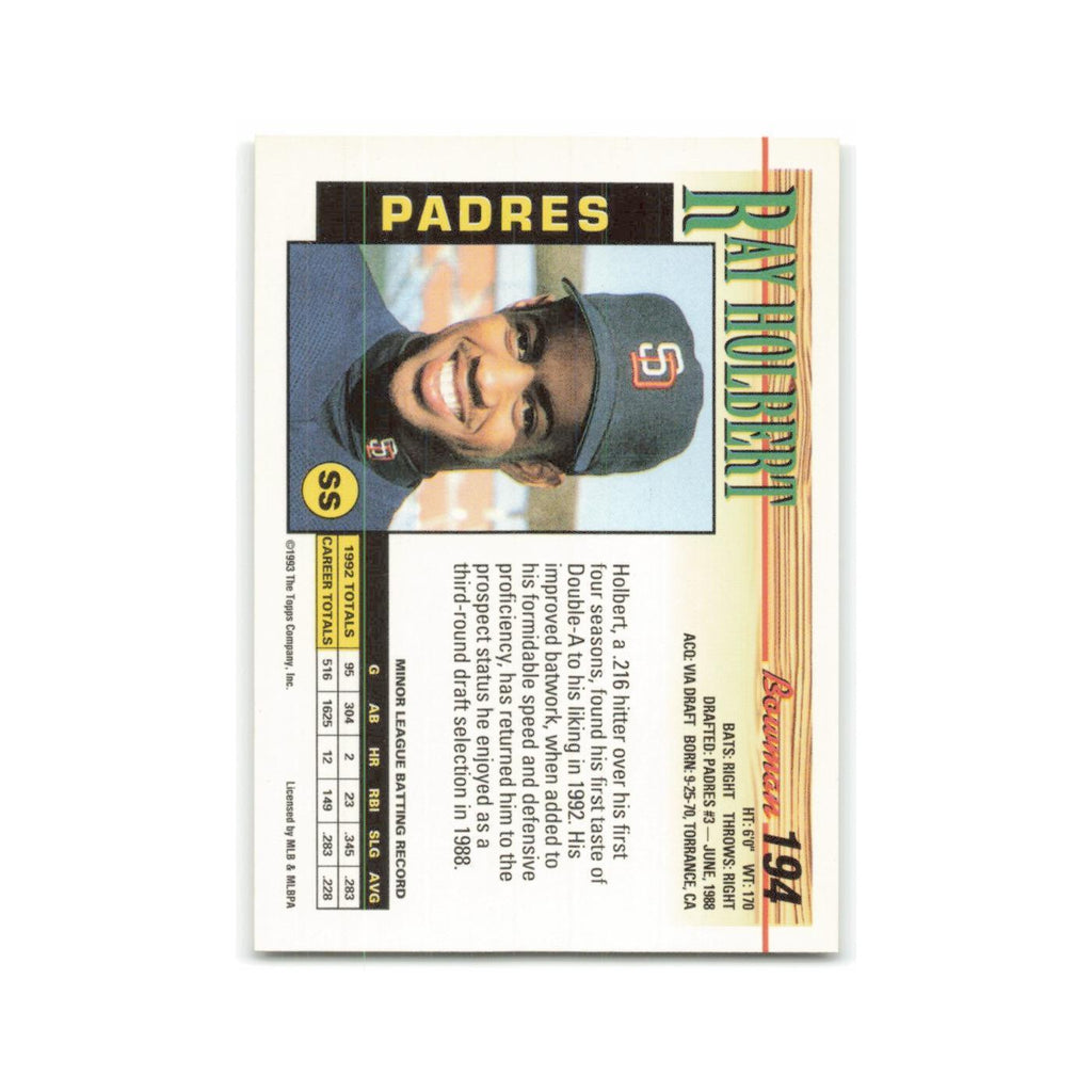 Ray Holbert Rookie 1993 Bowman #194 San Diego Padres Baseball Card NM