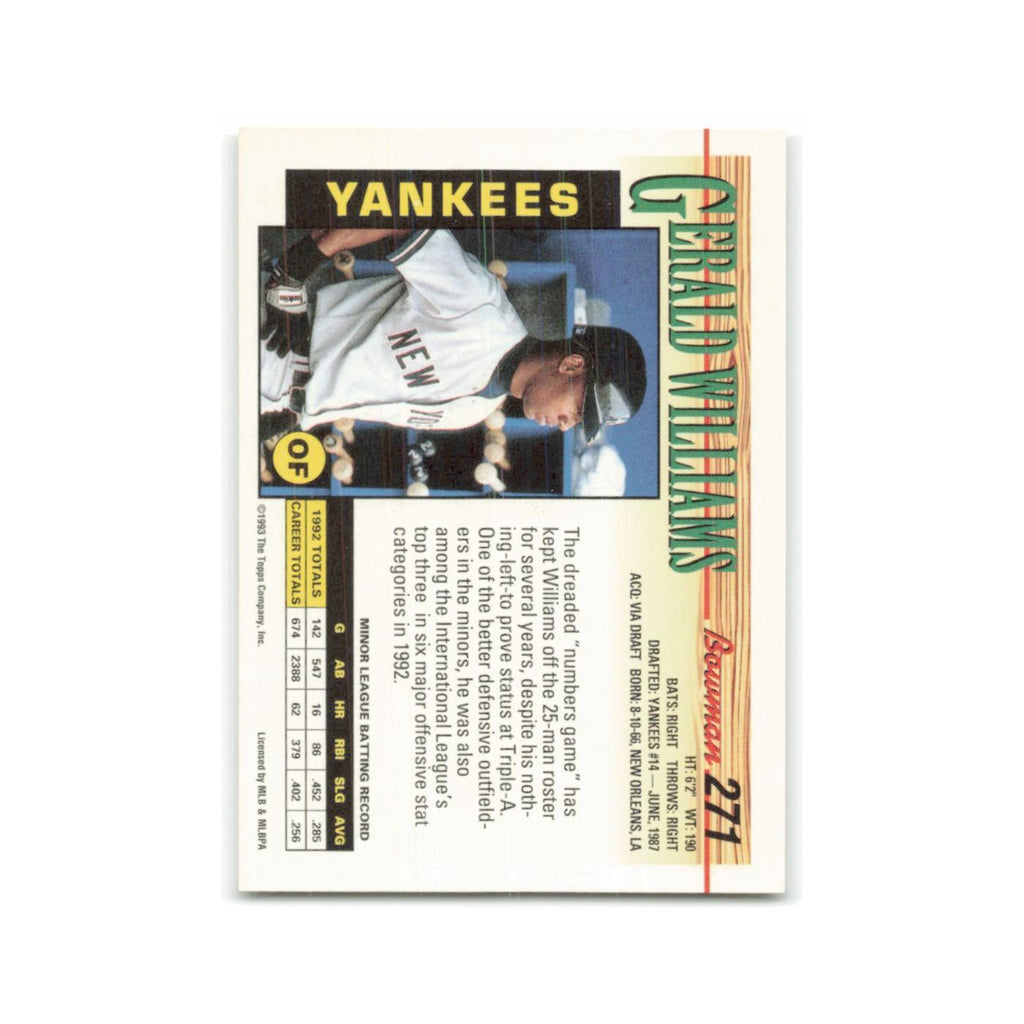 Gerald Williams 1993 Bowman #271 New York Yankees Baseball Card NM