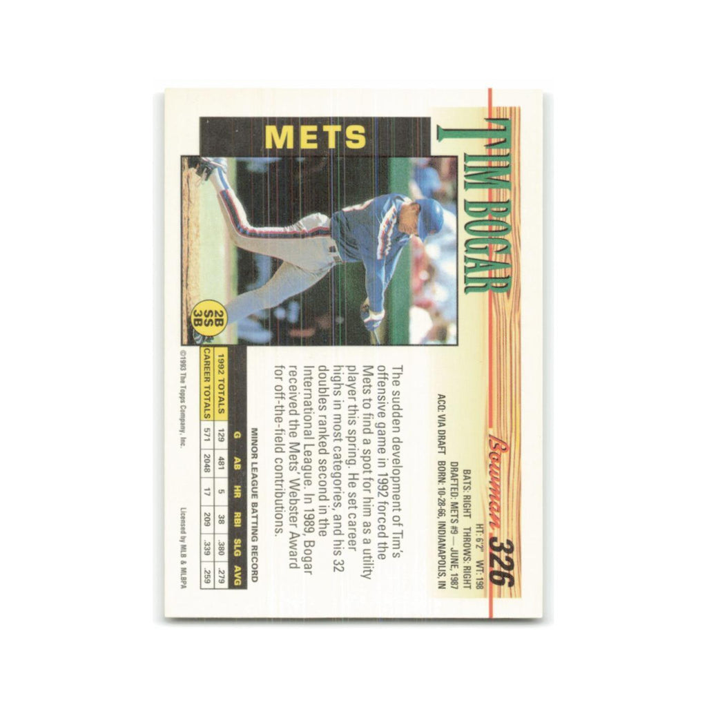 Tim Bogar Rookie 1993 Bowman #326 New York Mets Baseball Card NM