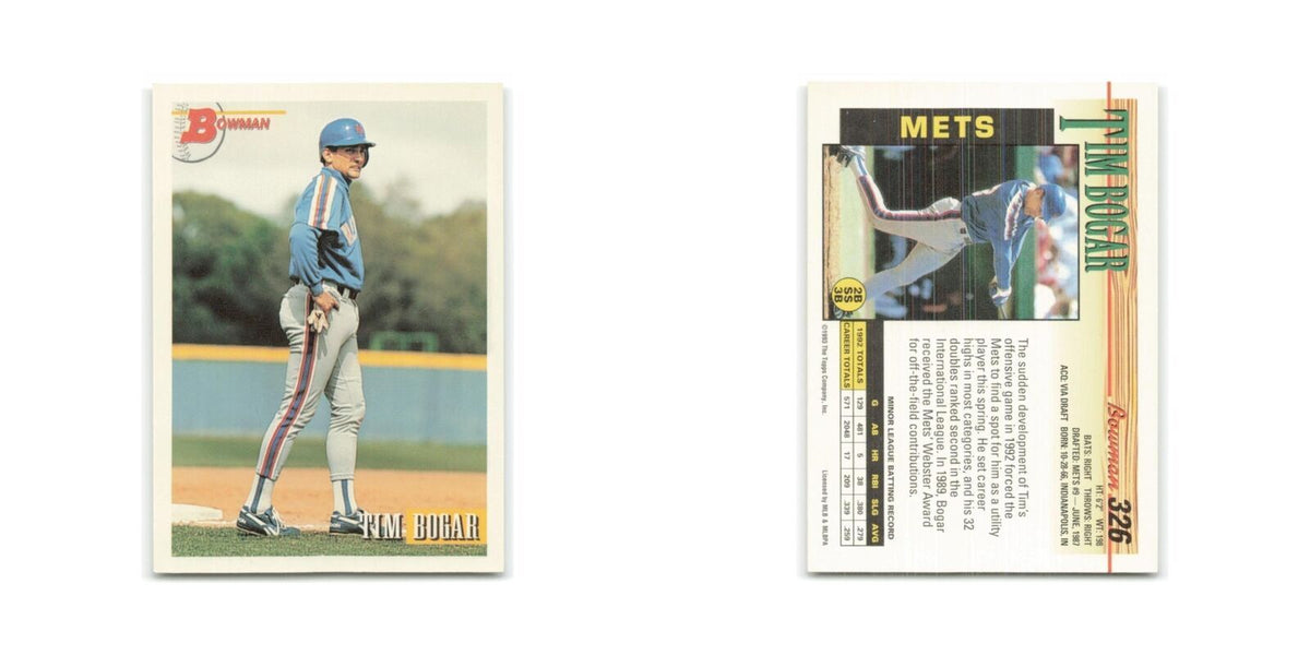 Tim Bogar Rookie 1993 Bowman #326 New York Mets Baseball Card NM