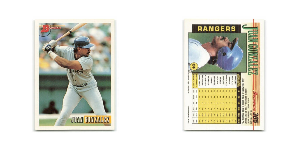 Juan Gonzalez 1993 Bowman #305 Texas Rangers Baseball Card NM