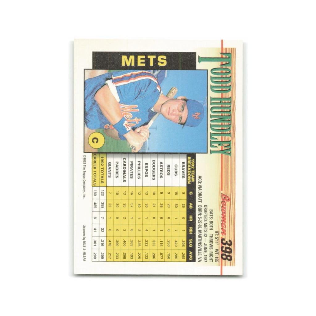 Todd Hundley 1993 Bowman #398 New York Mets Baseball Card NM