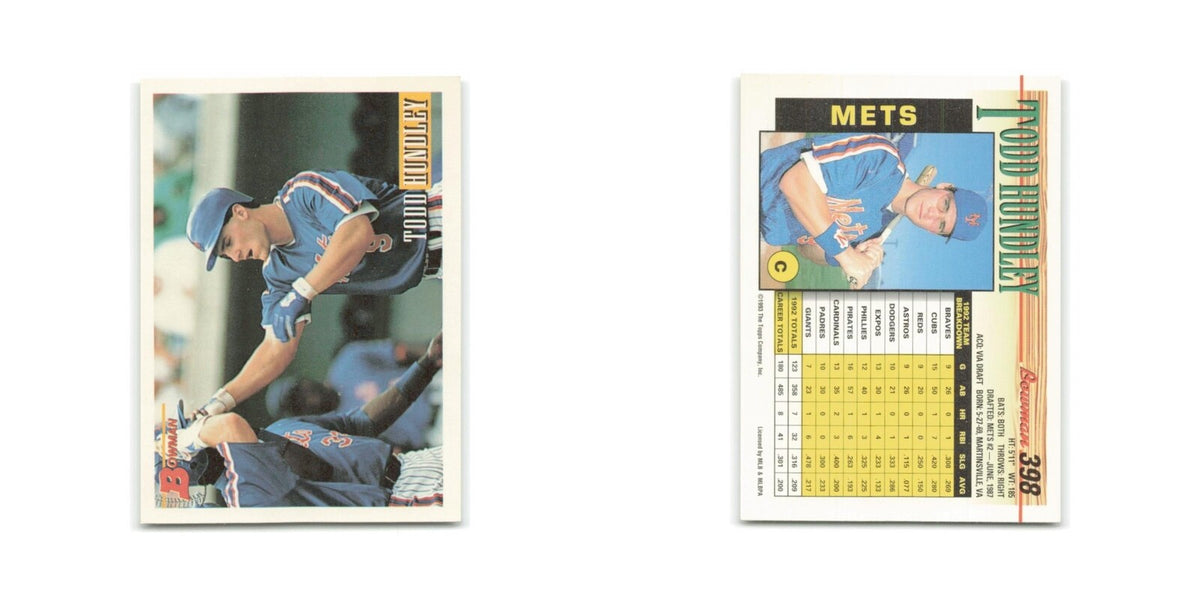 Todd Hundley 1993 Bowman #398 New York Mets Baseball Card NM