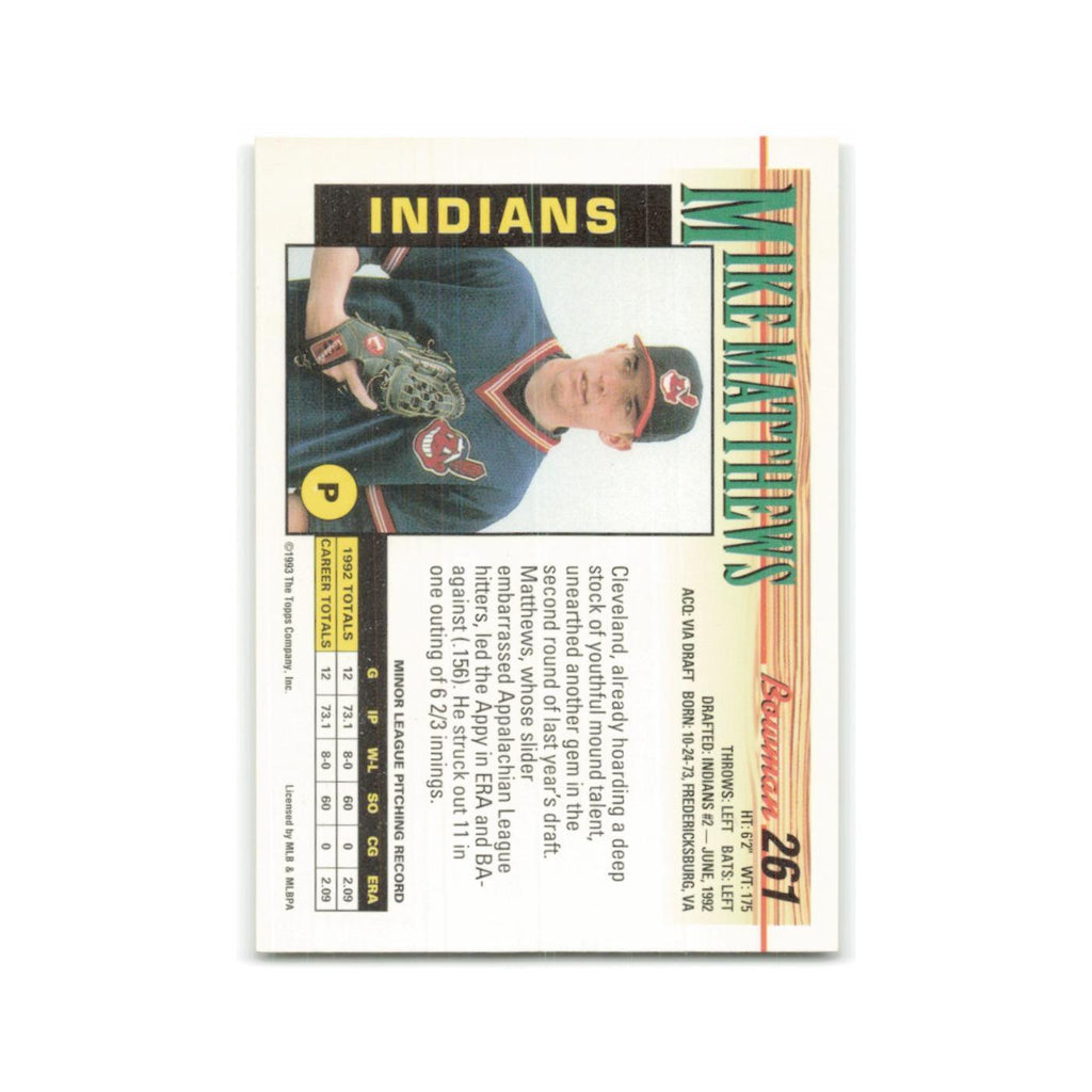 Mike Matthews Rookie 1993 Bowman #261 Cleveland Indians Baseball Card NM