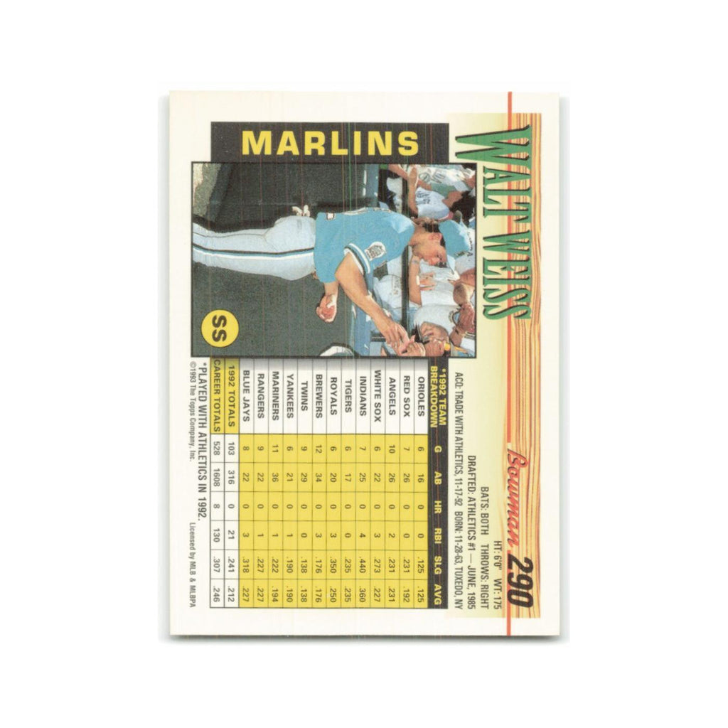 Walt Weiss 1993 Bowman #290 Florida Marlins Baseball Card NM