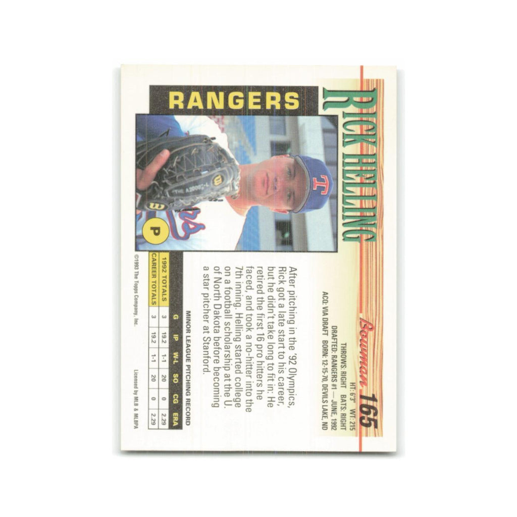 Rick Helling 1993 Bowman #165 Texas Rangers Baseball Card NM