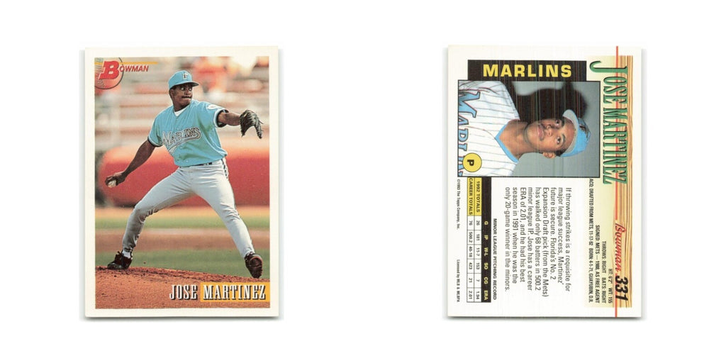 Jose Martinez Rookie 1993 Bowman #331 Florida Marlins Baseball Card NM